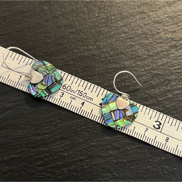 Abalone Shell Sterling Silver 925 Heart French Hook Earrings - Picture 4 of 13